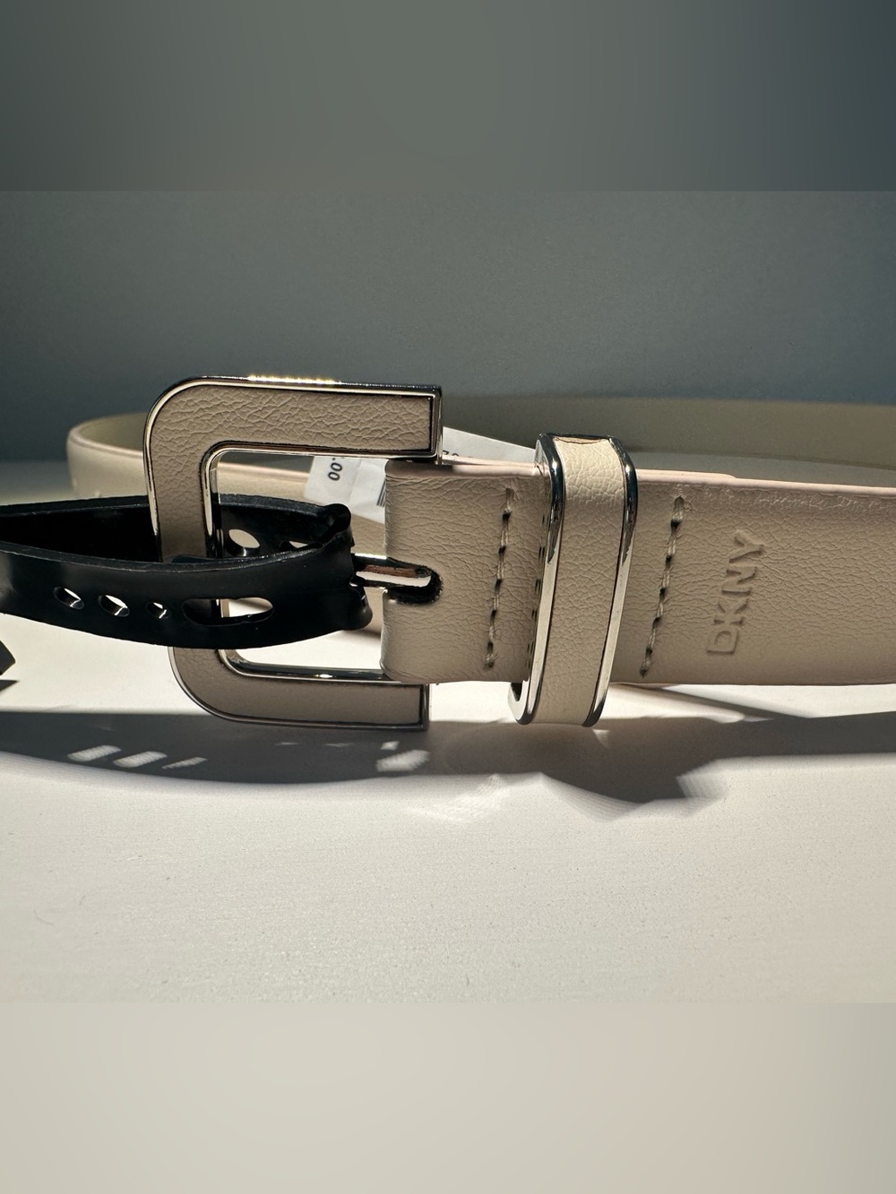 DKNY Women’s Beige Faux Leather Belt with Silver Buckle Size L/XL